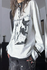 Grunge Y2K Henley Layered White Printed T-shirt