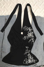 Y2K Lily Print Sleeveless Halter Top
