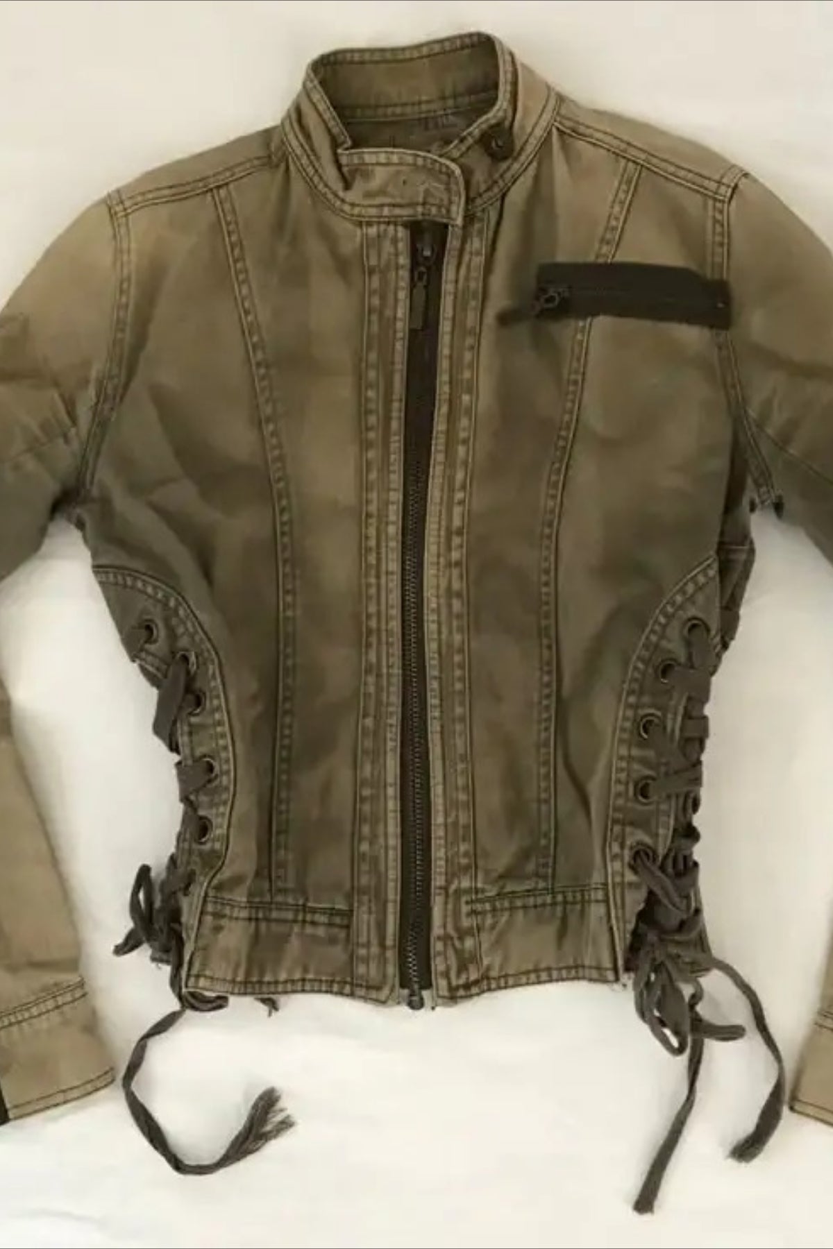 Y2K Retro Army Green Zipper Slim Jacket Main image