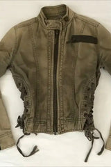 Y2K Retro Army Green Zipper Slim Jacket