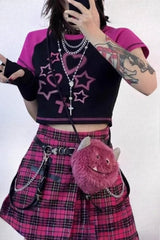 Edgy Retro Print Slim Crop Top