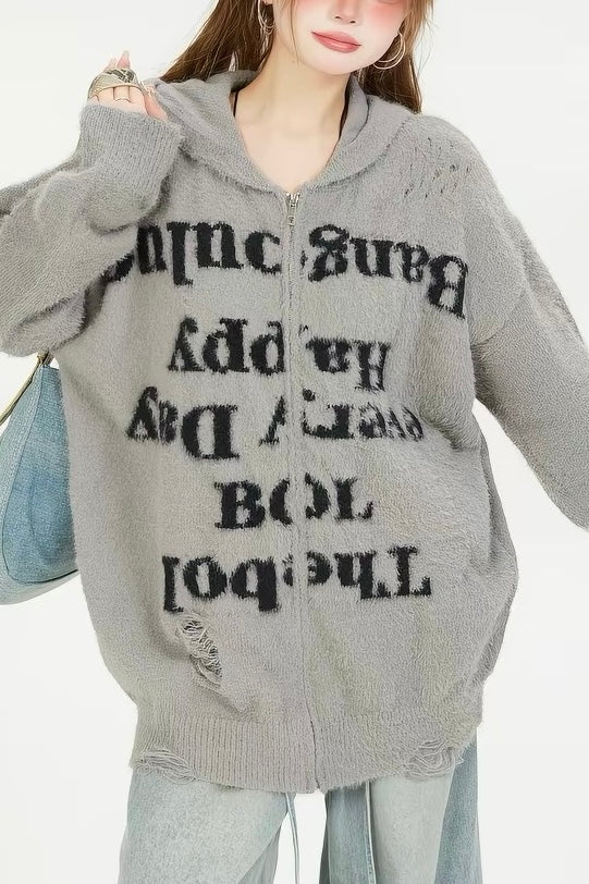 Fluffy Letter Graphic Pullover Hoodies