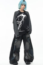 Graphic Striped Sleeve Long Sleeve Top