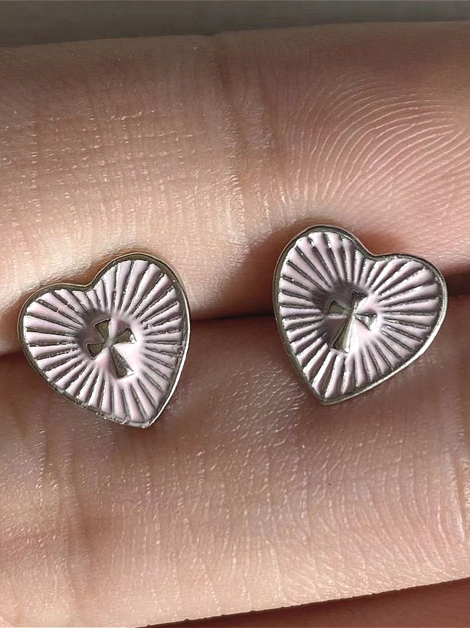 Vintage Enamel Pink Heart Earrings
