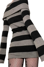 Off Shoulder Striped Sweater Dress