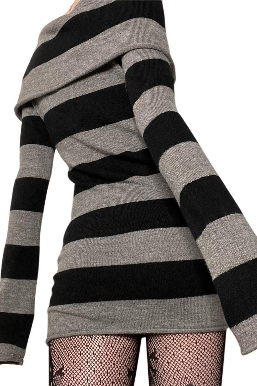 Off Shoulder Striped Sweater Dress