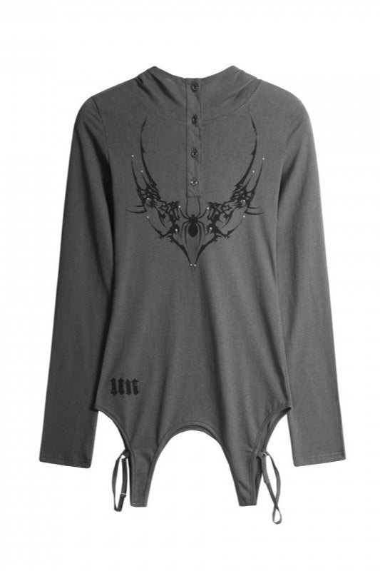 Dark American Studded Hooded V-neck Loose T-shirt Secondary image