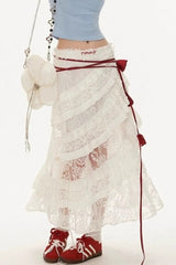 Y2K Retro Lace Tiered Ruffle Mini Skirt