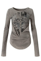 Gothic Fur Rivet Print Vintage Long Sleeve T-shirt