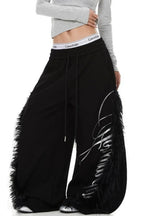 Fringed Side Script Wide Pants