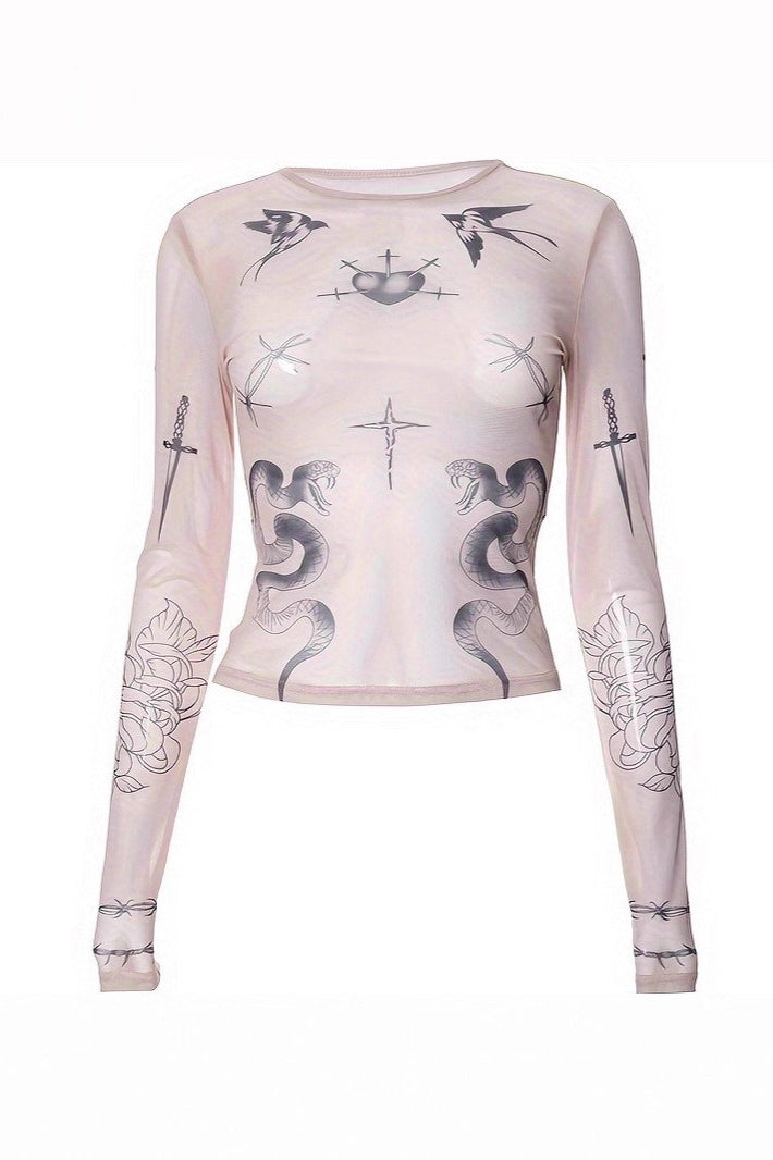 Slim Printed Long Sleeve Casual Top Main image