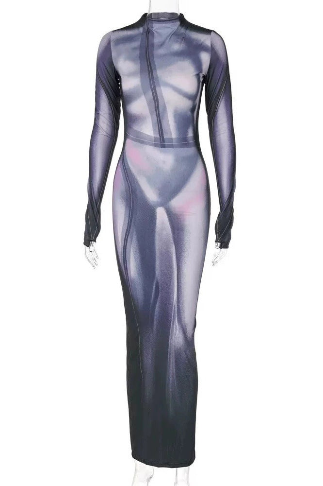Contour Print Long Sleeve Maxi Dress