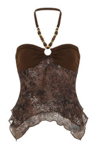 Retro Beaded Halter Asymmetrical Mesh Tank Top