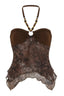 Retro Beaded Halter Asymmetrical Mesh Tank Top