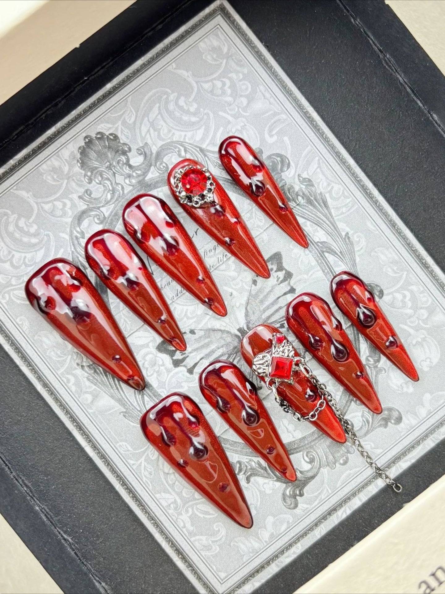 Gothic Blood Drop Red Crystal Press On Nails