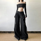 Black Cargo Zipper Pants