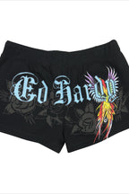 Graphic Print Low-Rise Hot Pants