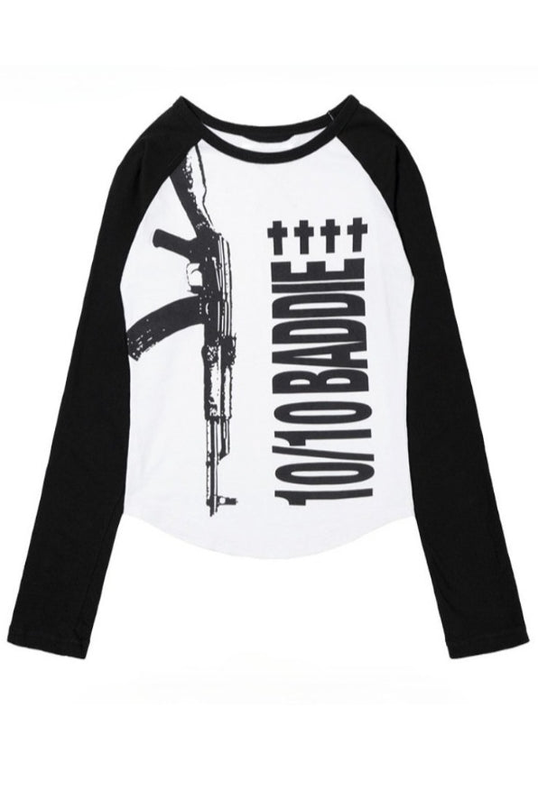Contrast Raglan Vertical Graphic Sweatshirt
