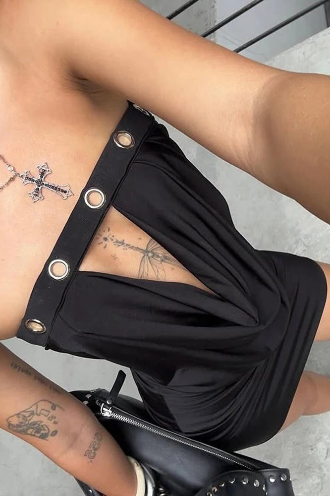 Metal Hollow Ruched Slim Mini Dress Secondary image