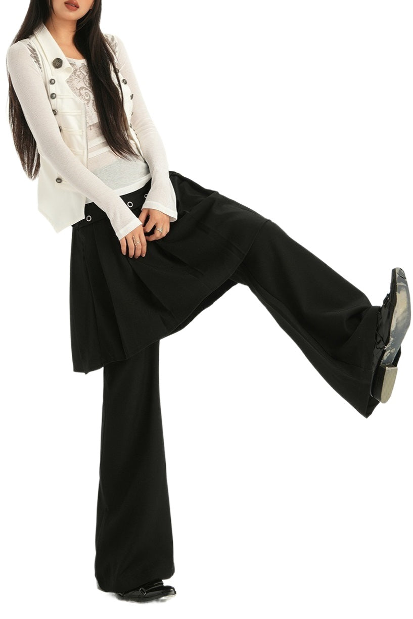 Pleated Skirt Overlay Flared Pants