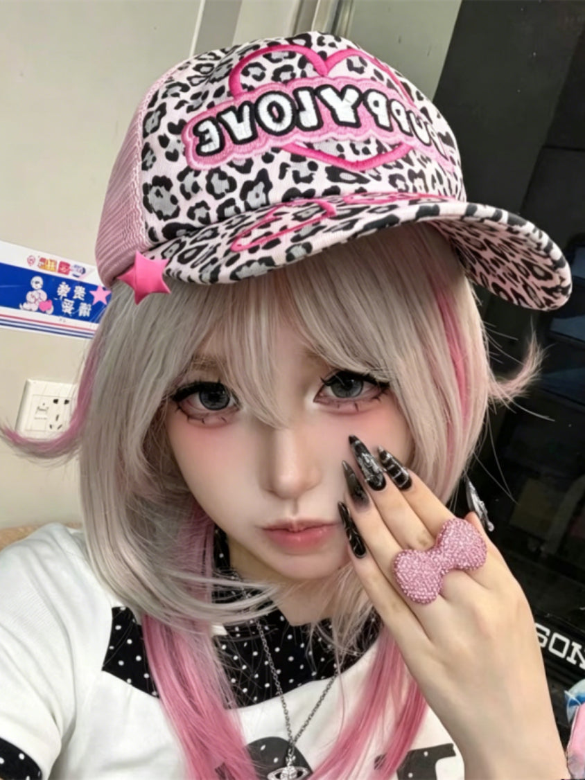 Retro Y2K Leopard Pink Heart Hat