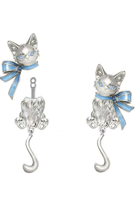 Cat Bow Detachable Drop Earrings
