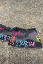 Graffiti Washed Denim Mini Skirt