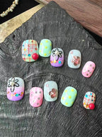 Y2K Color Hand Painted Short Press On Nails