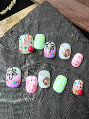 Y2K Color Hand Painted Short Press On Nails