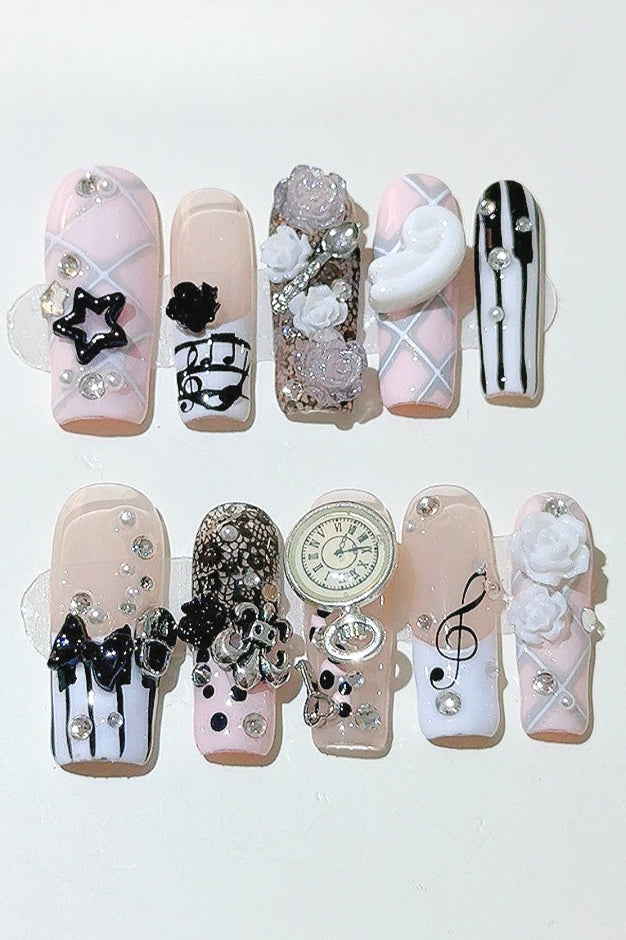 Y2K Piano Key & Musical Note Press On Nails