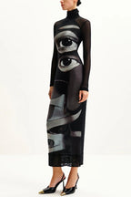 Eye Print High Neck Maxi Dress