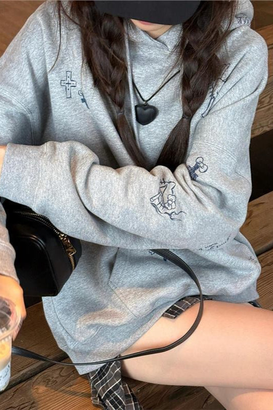 Cartoon Print Grey Hoodie Main image