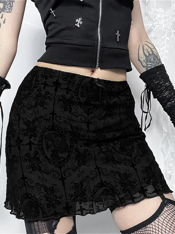 Gothic Velvet Two-Layer Midi Skirt Main image