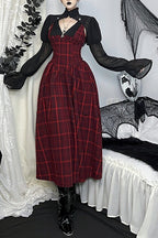 Red Plaid Sheer Sleeve Skirt Sets