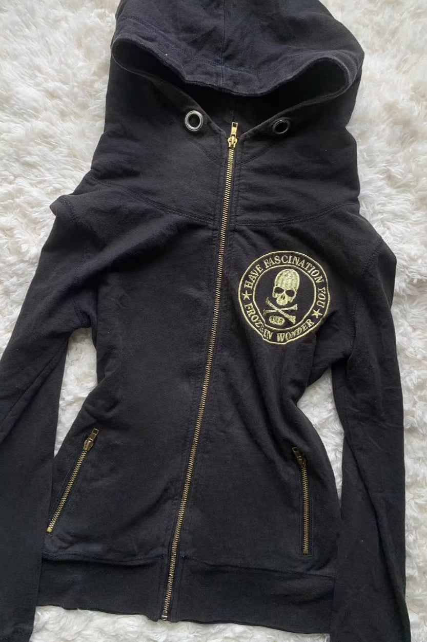 Skull Badge Cowl Neck Zip Hoodie Secondary image