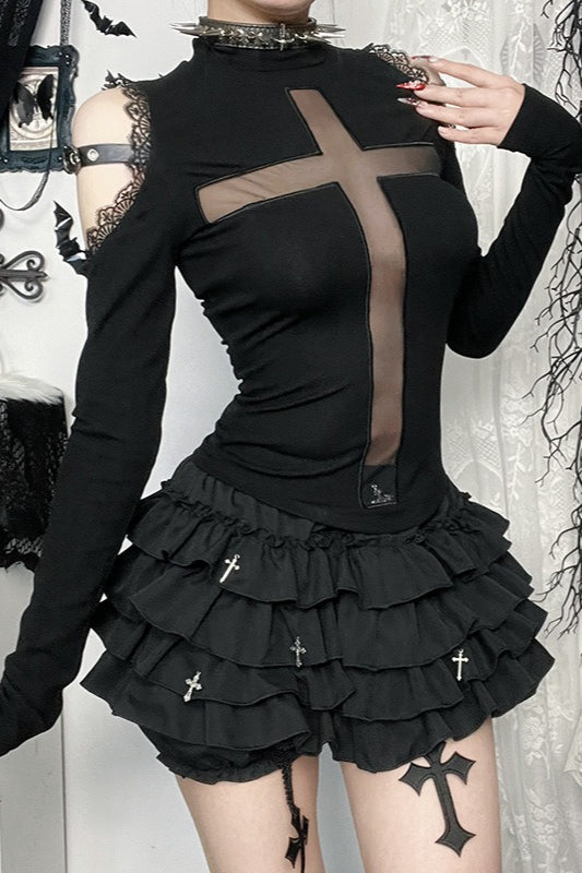 Gothic Cross Sheer Long Sleeve T-Shirt Main image