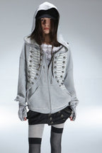 GothicPunkMetal Detail Zip-Up Hoodie