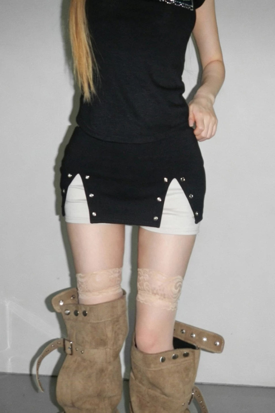 Contrast Insert Studded Mini Skirts