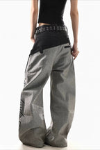 Graphic Detail Contrast Waist Pants