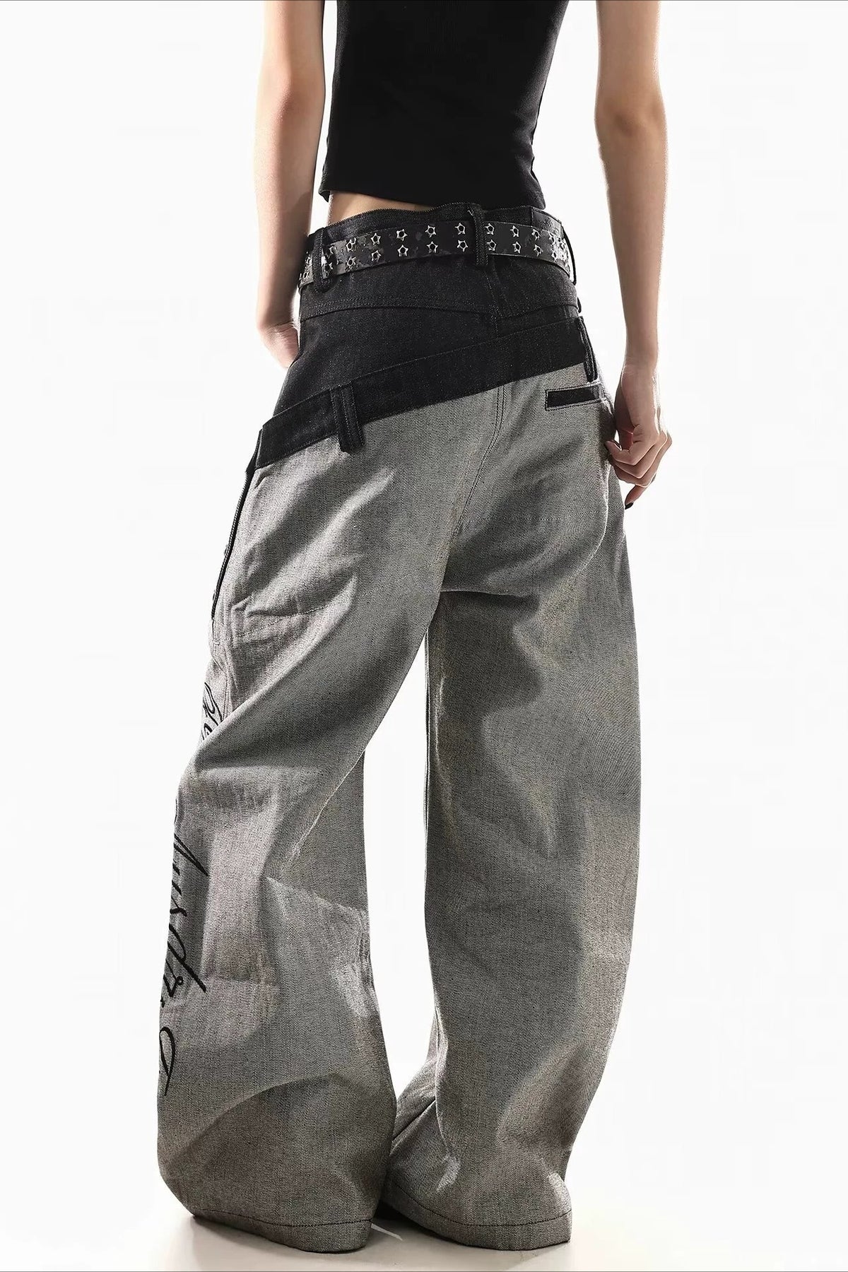 Graphic Detail Contrast Waist Pants