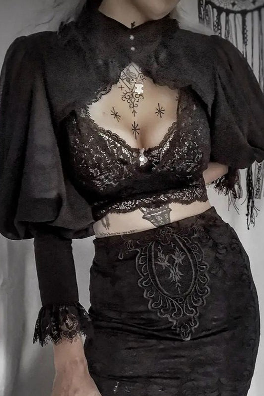 Lace Trim Puff Sleeve Cardigans