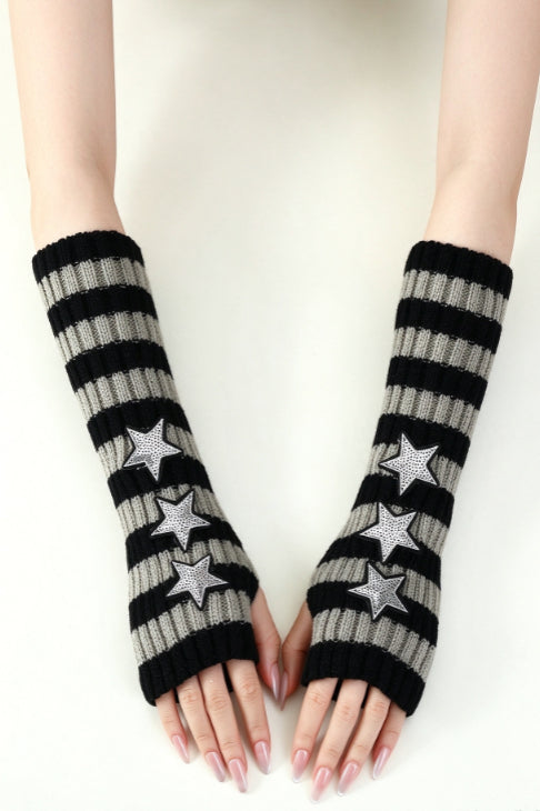Star Motif Ribbed Fingerless Gloves Main image