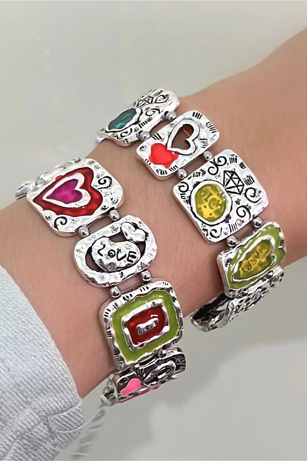 Vintage Metal Colorful Heart Geometric Bracelet Main image