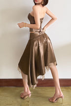 Brown Lace Front Corset Skirt Sets