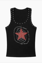 Studded Star Letter Print Tank Top
