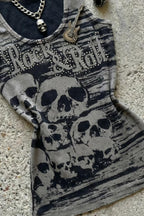 Grey Skull Letter Allover Printed Crew Neck Tank Top
