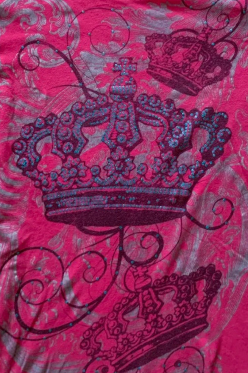 Rose Red Crown Printed Crew Neck Slim T-shirt