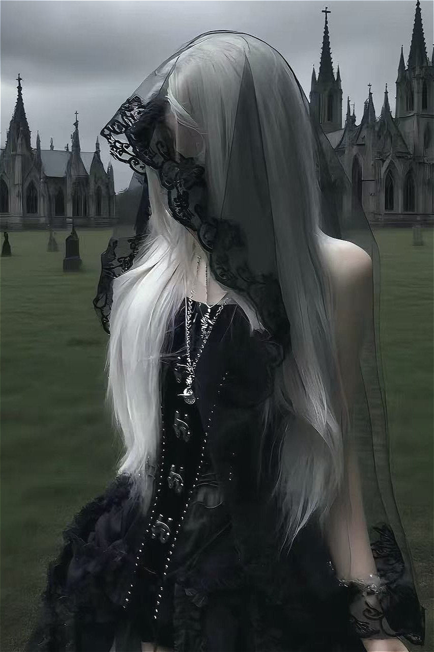Dark Gothic Ghost Bride Veil Hair Accs