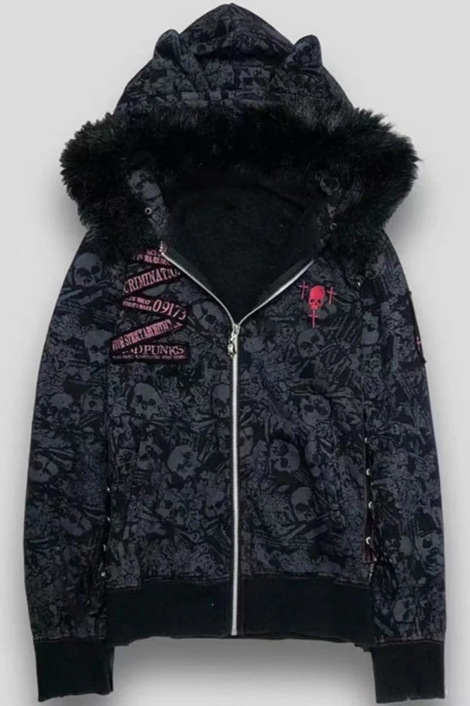 Goth Skull Print Y2K Hoodie Main image