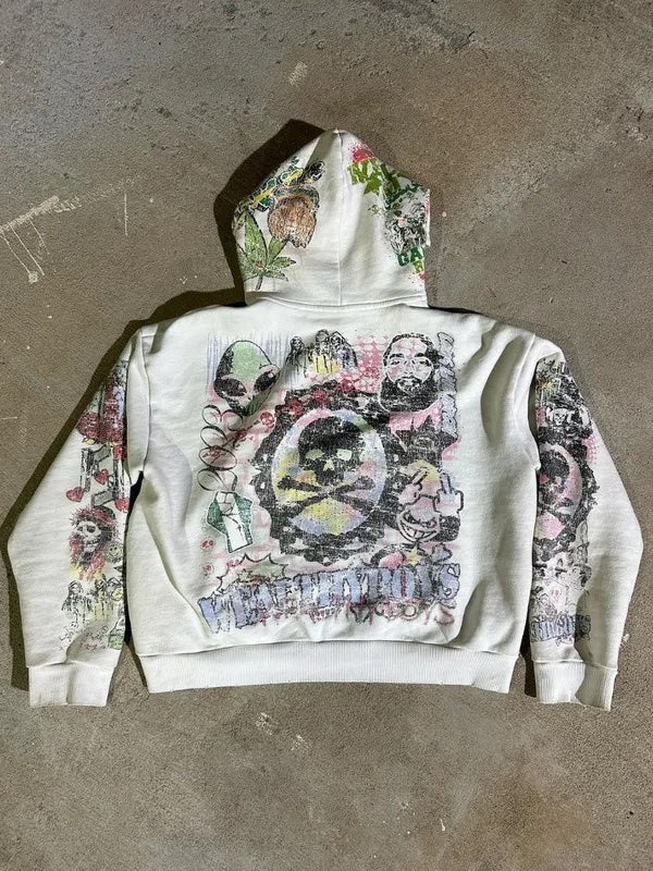 Skull Print Punk Oversized Hoodie Secondary image